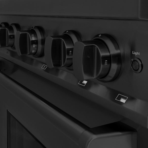 ZLINE 30 in. 4.2 cu. ft. Classic Dual Fuel Range with 4 Burner Gas Cooktop and Electric Convection Oven in Black Stainless Steel, Open Box-Great Condition