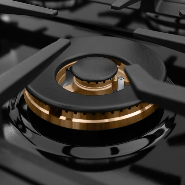 ZLINE 48 in. Legacy Gas Rangetop with 6 Brass Burners and Porcelain Cooktop in Black Stainless Steel, Open Box-Great Condition