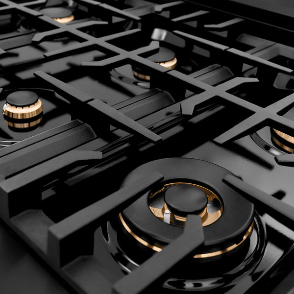 ZLINE 48 in. Legacy Gas Rangetop with 6 Brass Burners and Porcelain Cooktop in Black Stainless Steel, Open Box-Great Condition