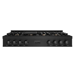 ZLINE 48 in. Legacy Gas Rangetop with 6 Brass Burners and Porcelain Cooktop in Black Stainless Steel, Open Box-Great Condition
