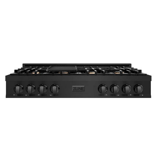 ZLINE 48 in. Legacy Gas Rangetop with 6 Brass Burners and Porcelain Cooktop in Black Stainless Steel, Open Box-Great Condition