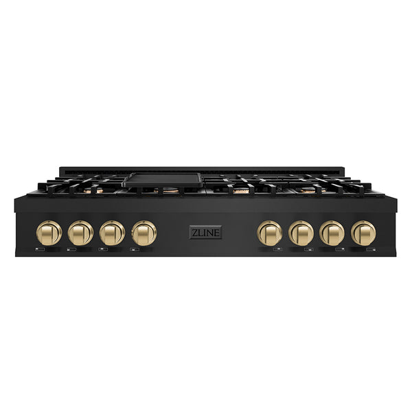 ZLINE Autograph Edition 48 in. Classic Gas Rangetop with 8 Burners and Porcelain Cooktop in Black Stainless Steel with Champagne Bronze Accents (RTBZ-48-CB)
