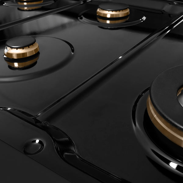 ZLINE Autograph Edition 48 in. Classic Gas Rangetop with 8 Burners and Porcelain Cooktop in Black Stainless Steel with Champagne Bronze Accents (RTBZ-48-CB)