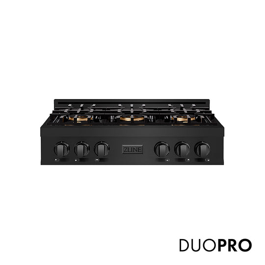 ZLINE 36 in. Classic Gas Rangetop with 6 Burner DuoPro™ Cooktop in Black Stainless Steel, Open Box-Great Condition