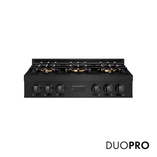 ZLINE 36 in. Classic Gas Rangetop with 6 Burner DuoPro™ Cooktop in Black Stainless Steel, Open Box-Good Condition