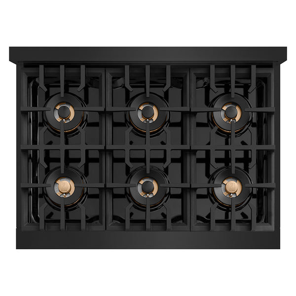 ZLINE Autograph Edition 36 in. Classic Gas Rangetop with 6 Burner DuoPro™ Cooktop in Black Stainless Steel and Champagne Bronze Accents (PCRTBZ-36-CB)