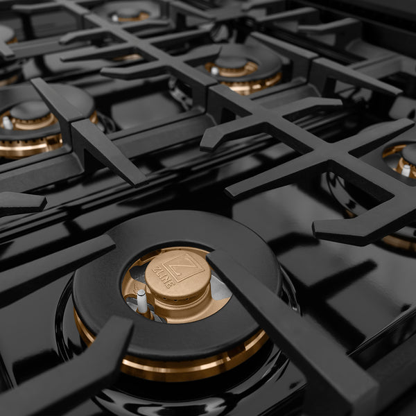 ZLINE Autograph Edition 48 in. Classic Gas Rangetop with 8 Burner DuoPro™ Cooktop in Black Stainless Steel and Champagne Bronze Accents (PCRTBZ-48-CB)
