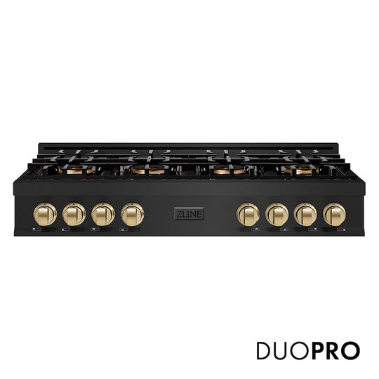 ZLINE Autograph Edition 48 in. Classic Gas Rangetop with 8 Burner DuoPro™ Cooktop in Black Stainless Steel and Champagne Bronze Accents, Open Box-Good Condition