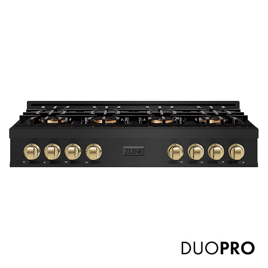 ZLINE Autograph Edition 48 in. Classic Gas Rangetop with 8 Burner DuoPro™ Cooktop in Black Stainless Steel and Champagne Bronze Accents, Open Box-Great Condition