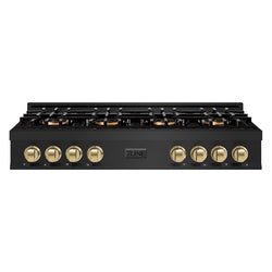 ZLINE Autograph Edition 48 in. Classic Gas Rangetop with 8 Burner DuoPro™ Cooktop in Black Stainless Steel and Champagne Bronze Accents (PCRTBZ-48-CB)