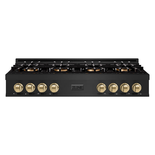 ZLINE Autograph Edition 48 in. Classic Gas Rangetop with 8 Burner DuoPro™ Cooktop in Black Stainless Steel and Champagne Bronze Accents (PCRTBZ-48-CB)
