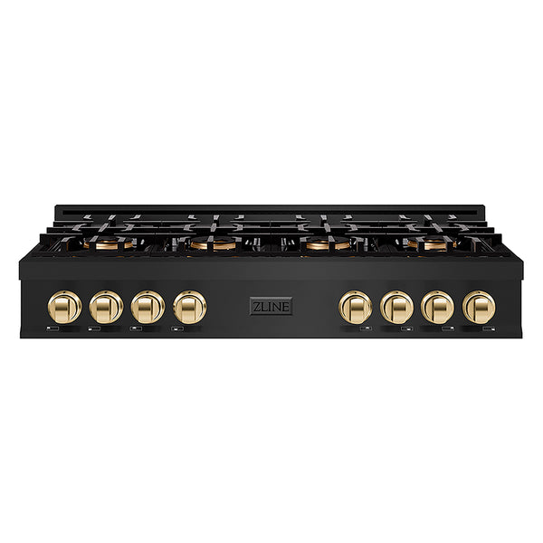 ZLINE Autograph Edition 48 in. Classic Gas Rangetop with 8 Burner DuoPro™ Cooktop in Black Stainless Steel and Polished Gold Accents, Open Box-Great Condition