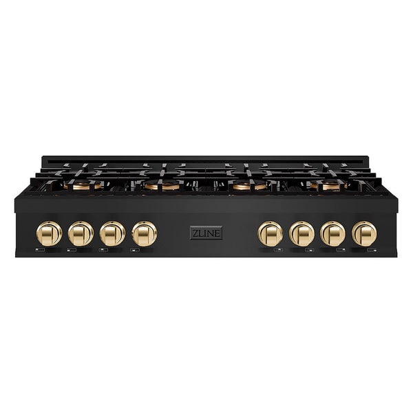 ZLINE Autograph Edition 48 in. Classic Gas Rangetop with 8 Burner DuoPro™ Cooktop in Black Stainless Steel and Polished Gold Accents, Open Box-Good Condition
