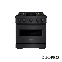 ZLINE 30 in. 4.2 cu. ft. Classic Dual Fuel Range with 4 Burner DuoPro™ Cooktop and Electric Convection Oven in Black Stainless Steel (PCDRB-30)