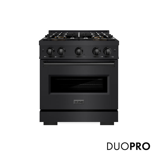 ZLINE 30 in. 4.2 cu. ft. Classic Dual Fuel Range with 4 Burner DuoPro™ Cooktop and Electric Convection Oven in Black Stainless Steel (PCDRB-30)