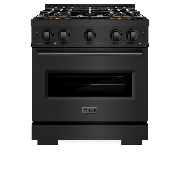 ZLINE 30 in. 4.2 cu. ft. Classic Dual Fuel Range with 4 Burner DuoPro™ Cooktop and Electric Convection Oven in Black Stainless Steel, Open Box-Good Condition