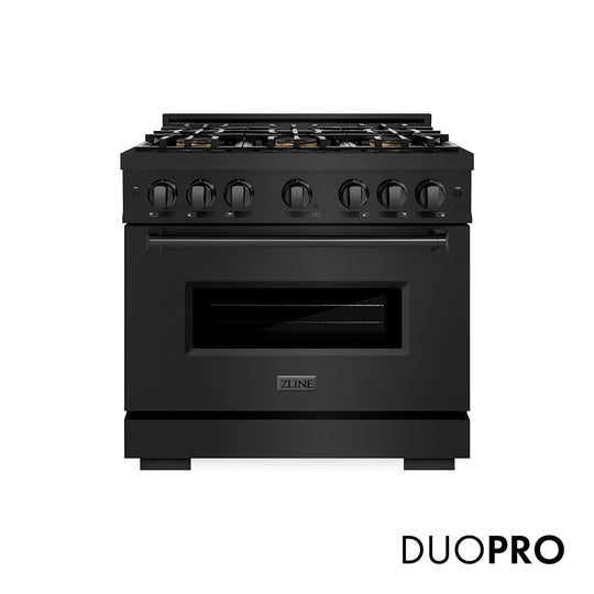 ZLINE 36 in. 5.2 cu. ft. Classic Dual Fuel Range with 6 Burner DuoPro™ Cooktop and Electric Convection Oven in Black Stainless Steel (PCDRB-36)