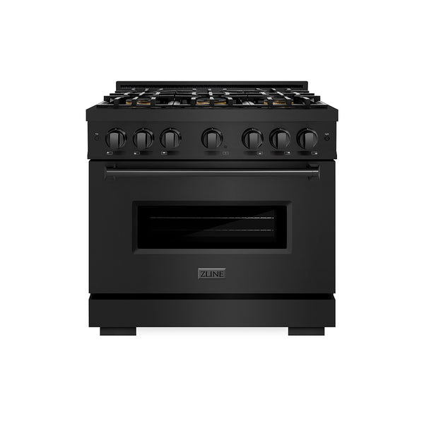 ZLINE 36 in. 5.2 cu. ft. Classic Dual Fuel Range with 6 Burner DuoPro™ Cooktop and Electric Convection Oven in Black Stainless Steel (PCDRB-36)