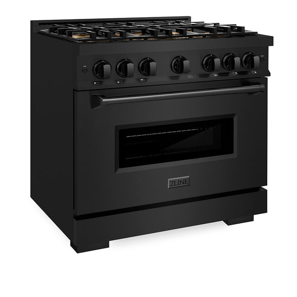 ZLINE 36 in. 5.2 cu. ft. Classic Dual Fuel Range with 6 Burner DuoPro™ Cooktop and Electric Convection Oven in Black Stainless Steel (PCDRB-36)