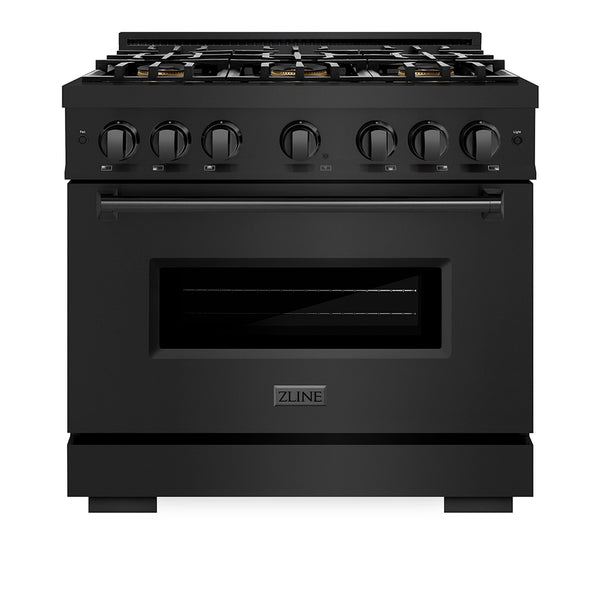 ZLINE 36 in. 5.2 cu. ft. Classic Dual Fuel Range with 6 Burner DuoPro™ Cooktop and Electric Convection Oven in Black Stainless Steel (PCDRB-36)