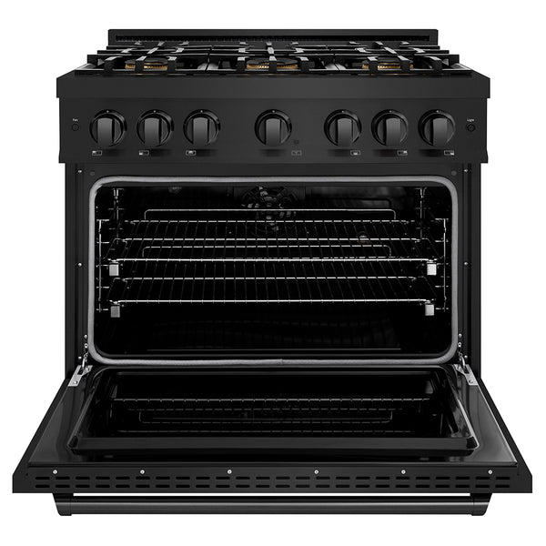 ZLINE 36 in. 5.2 cu. ft. Classic Dual Fuel Range with 6 Burner DuoPro™ Cooktop and Electric Convection Oven in Black Stainless Steel (PCDRB-36)
