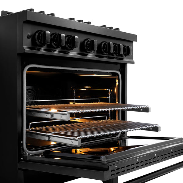 ZLINE 36 in. 5.2 cu. ft. Classic Dual Fuel Range with 6 Burner DuoPro™ Cooktop and Electric Convection Oven in Black Stainless Steel (PCDRB-36)