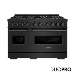 ZLINE 48 in. 6.7 cu. ft. Classic Dual Fuel Range with 8 Burner DuoPro™ Cooktop and Dual Ovens in Black Stainless Steel (PCDRB-48)