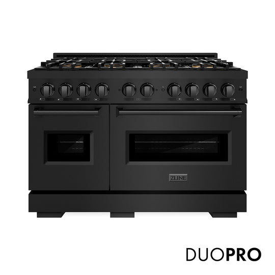 ZLINE 48 in. 6.7 cu. ft. Classic Dual Fuel Range with 8 Burner DuoPro™ Cooktop and Dual Ovens in Black Stainless Steel (PCDRB-48)