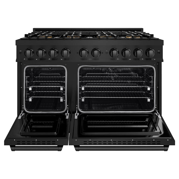 ZLINE 48 in. 6.7 cu. ft. Classic Dual Fuel Range with 8 Burner DuoPro™ Cooktop and Dual Ovens in Black Stainless Steel (PCDRB-48)