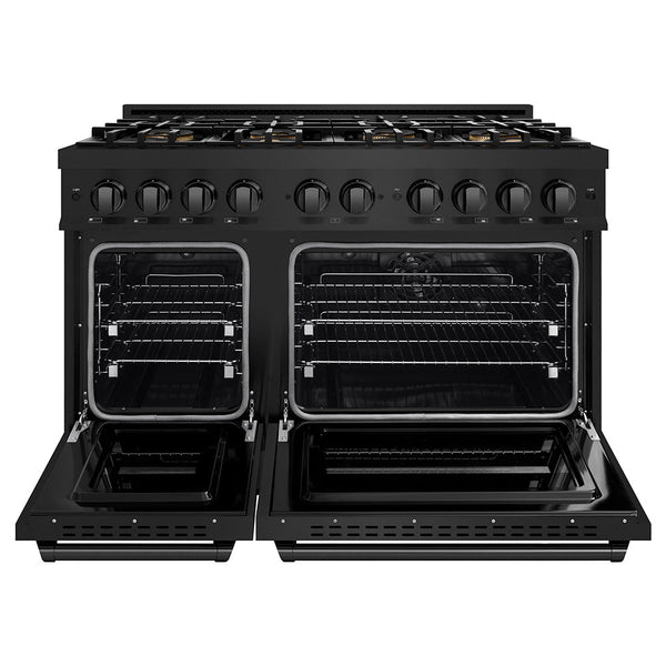 ZLINE 48 in. 6.7 cu. ft. Classic Dual Fuel Range with 8 Burner DuoPro™ Cooktop and Dual Ovens in Black Stainless Steel, Open Box-Good Condition