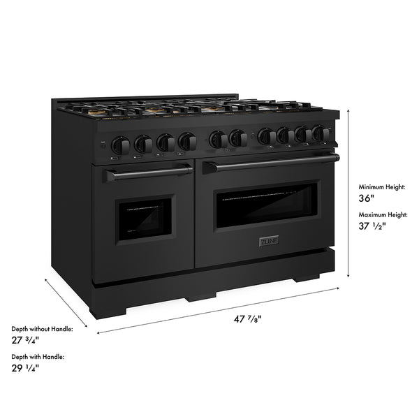 ZLINE 48 in. 6.7 cu. ft. Classic Dual Fuel Range with 8 Burner DuoPro™ Cooktop and Dual Ovens in Black Stainless Steel (PCDRB-48)