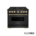 ZLINE Autograph Edition 36 in. 5.2 cu. ft. Classic Dual Fuel Range with 6 Burner DuoPro™ Cooktop and Electric Convection Oven in Black Stainless Steel and Champagne Bronze Accents (PCDRBZ-36-CB)