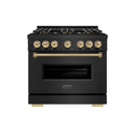 ZLINE Autograph Edition 36 in. 5.2 cu. ft. Classic Dual Fuel Range with 6 Burner DuoPro™ Cooktop and Electric Convection Oven in Black Stainless Steel and Champagne Bronze Accents, Open Box-Good Condition