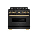 ZLINE Autograph Edition 36 in. 5.2 cu. ft. Classic Dual Fuel Range with 6 Burner DuoPro™ Cooktop and Electric Convection Oven in Black Stainless Steel and Champagne Bronze Accents (PCDRBZ-36-CB)