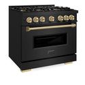 ZLINE Autograph Edition 36 in. 5.2 cu. ft. Classic Dual Fuel Range with 6 Burner DuoPro™ Cooktop and Electric Convection Oven in Black Stainless Steel and Champagne Bronze Accents (PCDRBZ-36-CB)