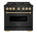 ZLINE Autograph Edition 36 in. 5.2 cu. ft. Classic Dual Fuel Range with 6 Burner DuoPro™ Cooktop and Electric Convection Oven in Black Stainless Steel and Champagne Bronze Accents, Open Box-Good Condition