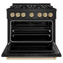 ZLINE Autograph Edition 36 in. 5.2 cu. ft. Classic Dual Fuel Range with 6 Burner DuoPro™ Cooktop and Electric Convection Oven in Black Stainless Steel and Champagne Bronze Accents, Open Box-Good Condition