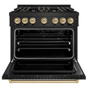 ZLINE Autograph Edition 36 in. 5.2 cu. ft. Classic Dual Fuel Range with 6 Burner DuoPro™ Cooktop and Electric Convection Oven in Black Stainless Steel and Champagne Bronze Accents (PCDRBZ-36-CB)