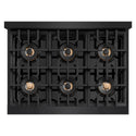 ZLINE Autograph Edition 36 in. 5.2 cu. ft. Classic Dual Fuel Range with 6 Burner DuoPro™ Cooktop and Electric Convection Oven in Black Stainless Steel and Champagne Bronze Accents, Open Box-Good Condition
