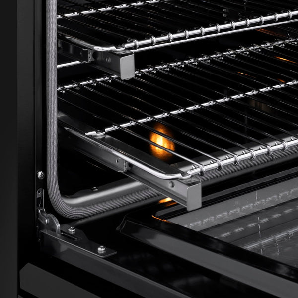 ZLINE Autograph Edition 36 in. 5.2 cu. ft. Classic Dual Fuel Range with 6 Burner DuoPro™ Cooktop and Electric Convection Oven in Black Stainless Steel and Champagne Bronze Accents, Open Box-Good Condition