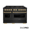 ZLINE Autograph Edition 48 in. 6.7 cu. ft. Classic Dual Fuel Range with 8 Burner DuoPro™ Cooktop and Dual Ovens in Black Stainless Steel and Champagne Bronze Accents (PCDRBZ-48-CB)