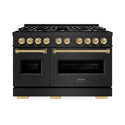 ZLINE Autograph Edition 48 in. 6.7 cu. ft. Classic Dual Fuel Range with 8 Burner DuoPro™ Cooktop and Dual Ovens in Black Stainless Steel and Champagne Bronze Accents (PCDRBZ-48-CB)