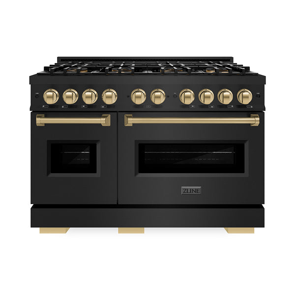 ZLINE Autograph Edition 48 in. 6.7 cu. ft. Classic Dual Fuel Range with 8 Burner DuoPro™ Cooktop and Dual Ovens in Black Stainless Steel and Champagne Bronze Accents (PCDRBZ-48-CB)