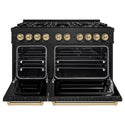 ZLINE Autograph Edition 48 in. 6.7 cu. ft. Classic Dual Fuel Range with 8 Burner DuoPro™ Cooktop and Dual Ovens in Black Stainless Steel and Champagne Bronze Accents, Open Box-Good Condition