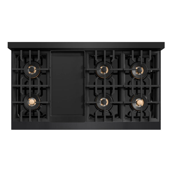 ZLINE Autograph Edition 48 in. 6.7 cu. ft. Classic Dual Fuel Range with 8 Burner DuoPro™ Cooktop and Dual Ovens in Black Stainless Steel and Champagne Bronze Accents, Open Box-Good Condition