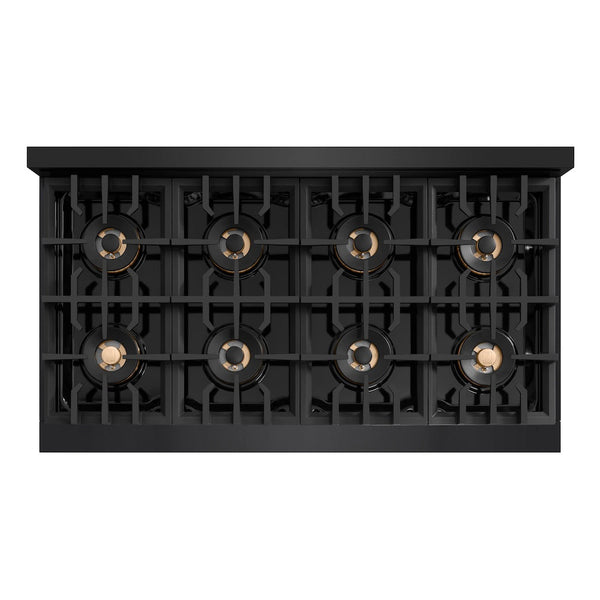 ZLINE Autograph Edition 48 in. 6.7 cu. ft. Classic Dual Fuel Range with 8 Burner DuoPro™ Cooktop and Dual Ovens in Black Stainless Steel and Champagne Bronze Accents, Open Box-Good Condition