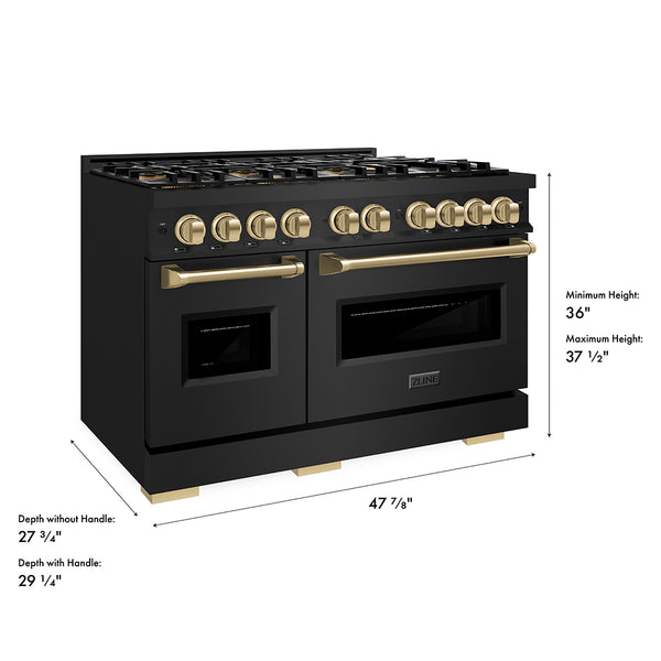 ZLINE Autograph Edition 48 in. 6.7 cu. ft. Classic Dual Fuel Range with 8 Burner DuoPro™ Cooktop and Dual Ovens in Black Stainless Steel and Champagne Bronze Accents (PCDRBZ-48-CB)
