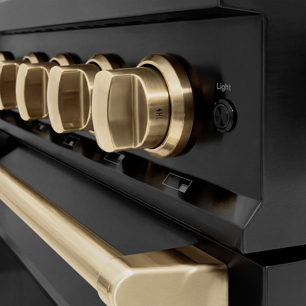 ZLINE Autograph Edition 48 in. 6.7 cu. ft. Classic Dual Fuel Range with 8 Burner DuoPro™ Cooktop and Dual Ovens in Black Stainless Steel and Champagne Bronze Accents (PCDRBZ-48-CB)