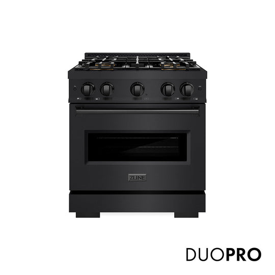 ZLINE 30 in. 4.2 cu. ft. Classic Gas Range with 4 Burner DuoPro™ Cooktop and Convection Gas Oven in Black Stainless Steel, Open Box-Good Condition