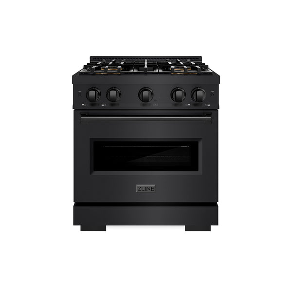 ZLINE 30 in. 4.2 cu. ft. Classic Gas Range with 4 Burner DuoPro™ Cooktop and Convection Gas Oven in Black Stainless Steel (PCGRB-30)